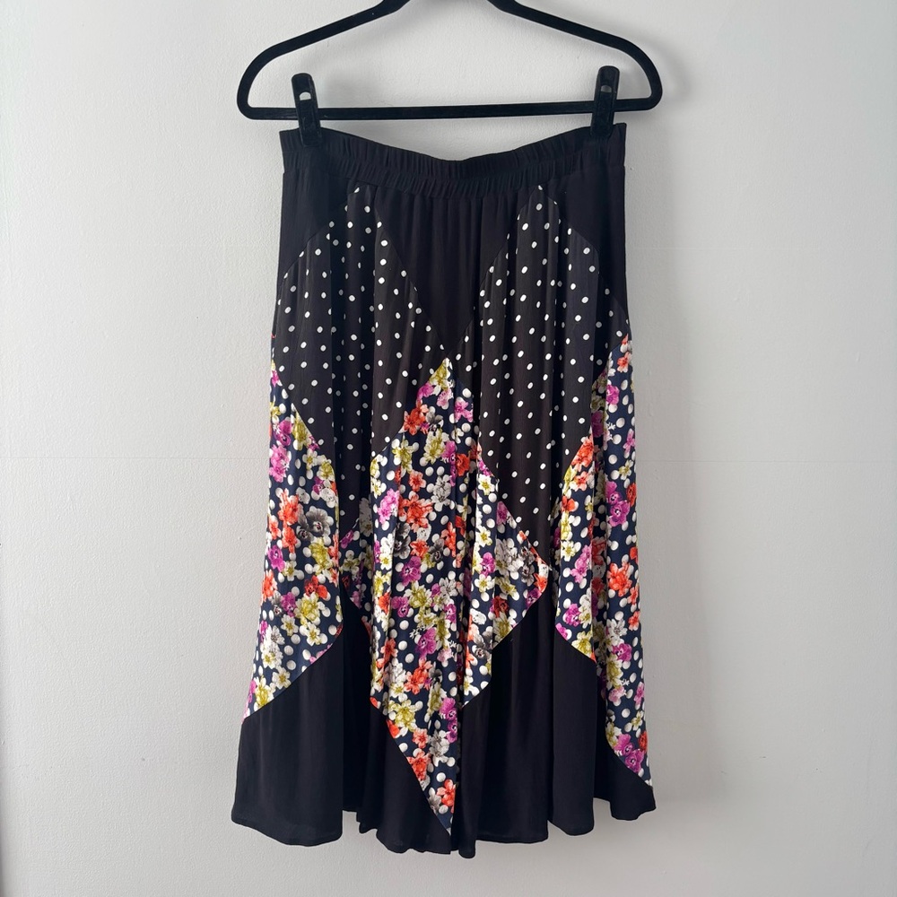 Maeve NWT Asymmetrical Midi Skirt Polka Dot Floral Print Flowy Anthropologie